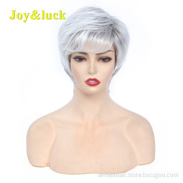 Wholesale Wigs for Women Ladies Hair Woman Cosplay Party Dark Root Ombre Silver Gray Natural Straight Short Synthetic Hair Wigs